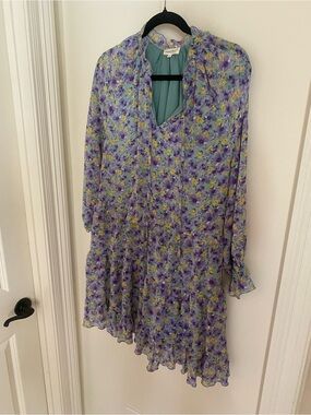 Long-Sleeve Lavender Floral Tiered Midi Dress